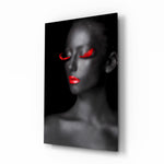 Woman Portrait 7 glass wall art displayed above a console in a designer interior