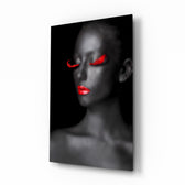 Woman Portrait 7 glass wall art displayed above a console in a designer interior