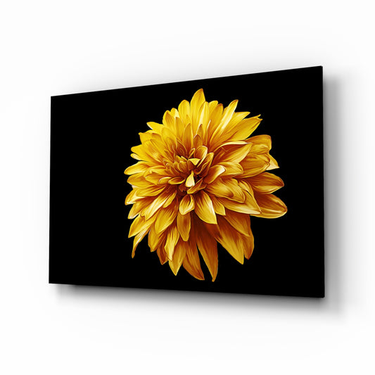 Yellow Flower glass wall art displayed above a console in a designer interior