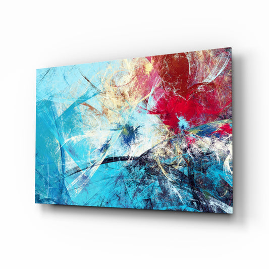 Abstract 4 glass wall art displayed above a console in a designer interior