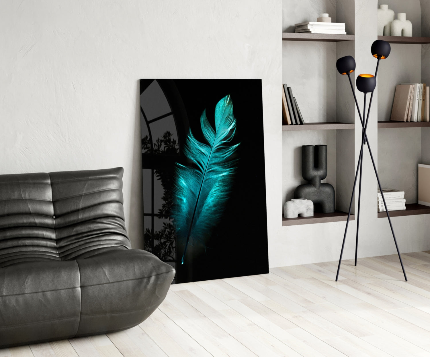 Green Feather Glass Wall Art.