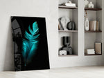 Green Feather glass print enhancing a meditation corner