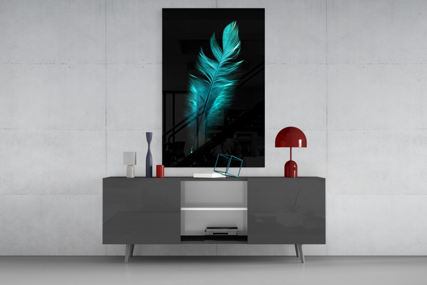 Green Feather Glass Wall Art.