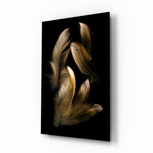 Tan Feather glass wall art displayed above a console in a designer interior