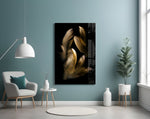 Tan Feather glass wall art styled above a bed in a farmhouse-warm bedroom