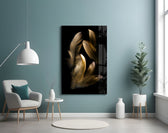 Tan Feather glass wall art styled above a bed in a farmhouse-warm bedroom