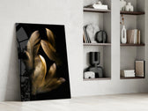 Tan Feather glass print enhancing a hallway with classical mood