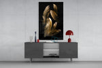 Tan Feather panel catching lamp light to reveal its gold highlights