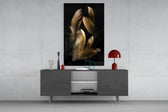 Tan Feather panel catching lamp light to reveal its gold highlights