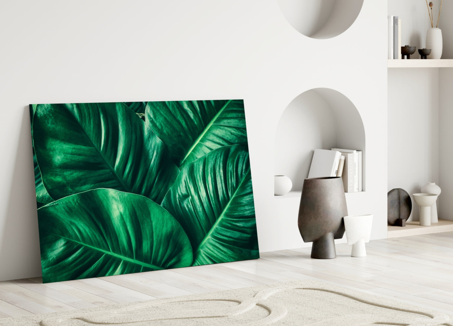 Green Tropical Leaf Glass Wall Art.