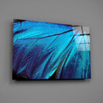 Blue morpho macro panel bringing jewel-tone shimmer to a contemporary living space