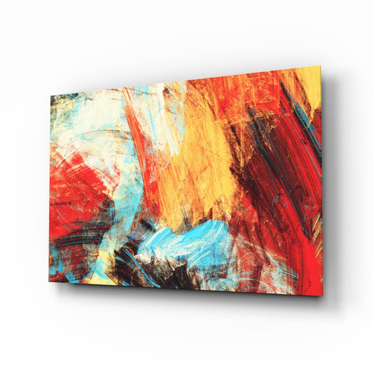 Abstract 3 glass wall art displayed above a console in a designer interior