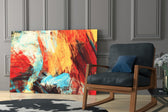 Abstract 3 glass print enhancing a lounge with after-dark warmth