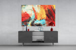 Abstract 3 panel catching warm light to reveal its sculpted strokes