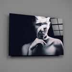 Ribbon-wrapped portrait bringing conceptual drama to a contemporary living space