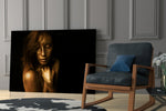 Woman glass print enhancing a lounge with editorial pulse