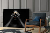 Woman glass print enhancing a lounge with after-dark grace