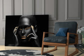 Woman glass print enhancing a lounge with after-dark luxe