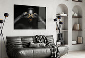 Woman glass print enhancing a hallway with conceptual gesture