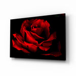 Red Rose glass wall art displayed above a console in a designer interior