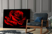 Red Rose glass print enhancing a lounge with statement color