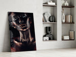 Woman glass print enhancing a bronze-accent hallway