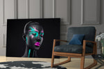 Woman glass print enhancing a lounge with night-sky energy