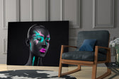 Woman glass print enhancing a lounge with night-sky energy
