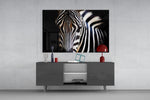 Zebra panel catching soft light to reveal its stripe rhythm