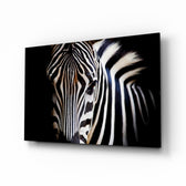 Zebra glass wall art displayed above a console in a designer interior