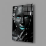 Crystal-and-turquoise portrait bringing couture glamour to a contemporary living space