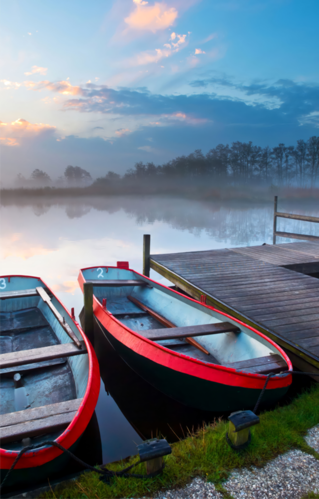 Lake and Boats Landscape Glass Wall Art