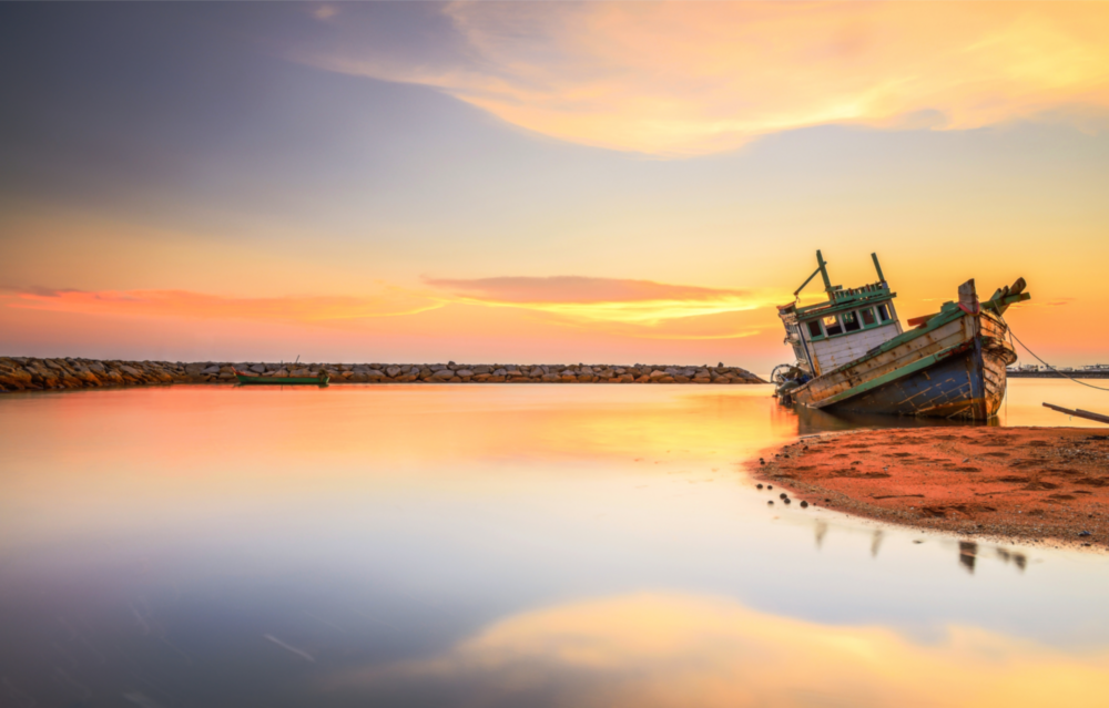 Ship On The Beach Glass Wall Art
