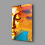 Golden Buddha panel bringing meditative warmth to a contemporary living space