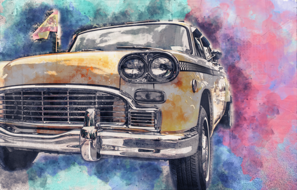 Illustration Taxi Glass Wall Art