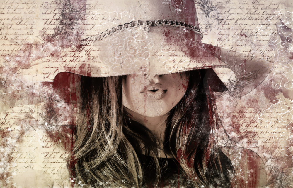 Girl in Retro Hat Glass Wall Art