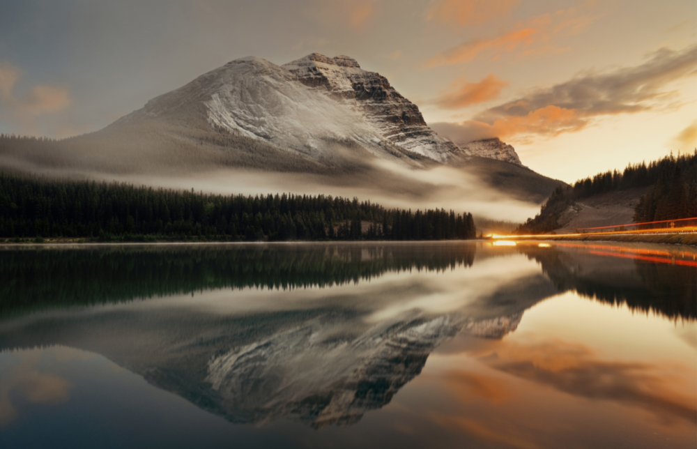 Lake and Mountain Landscape Glass Wall Art
