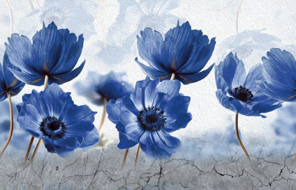 Blue Flowers Glass Wall Art
