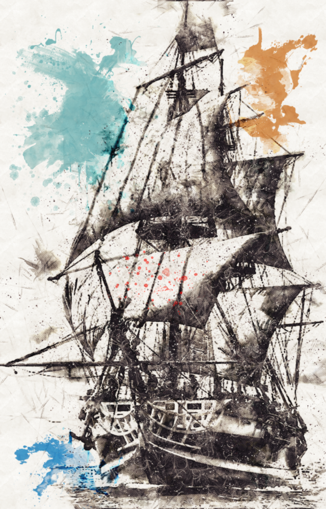 Ship Illustration Glass Wall Art