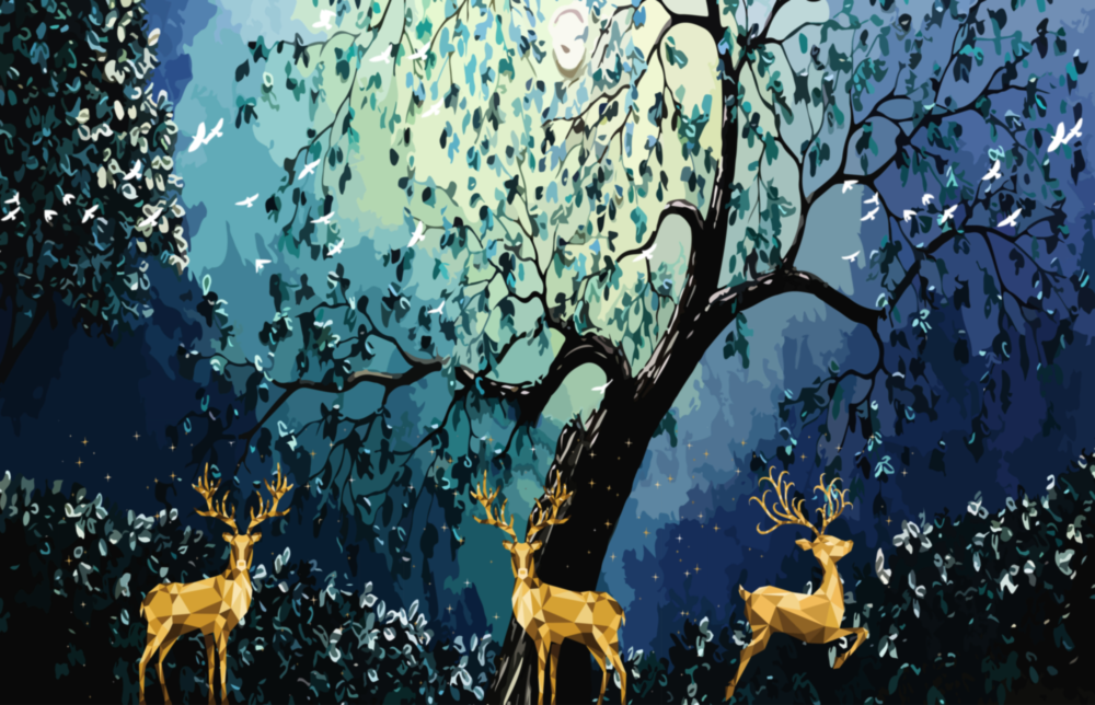 Golden Deers Glass Wall Art