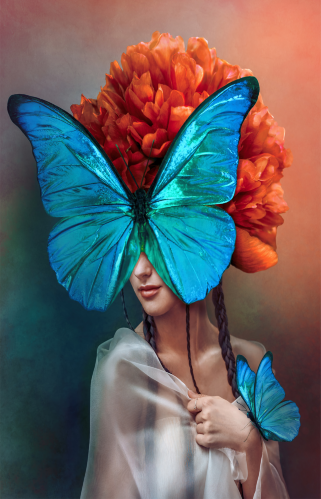 Butterfly Woman Glass Wall Art