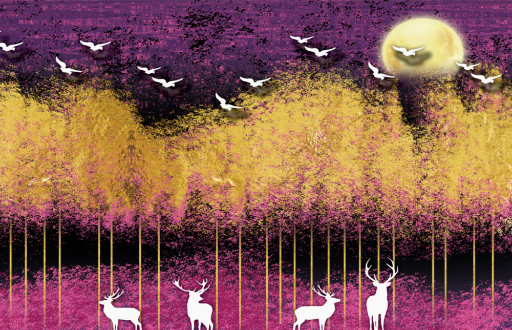 Birds and Deers Glass Wall Art