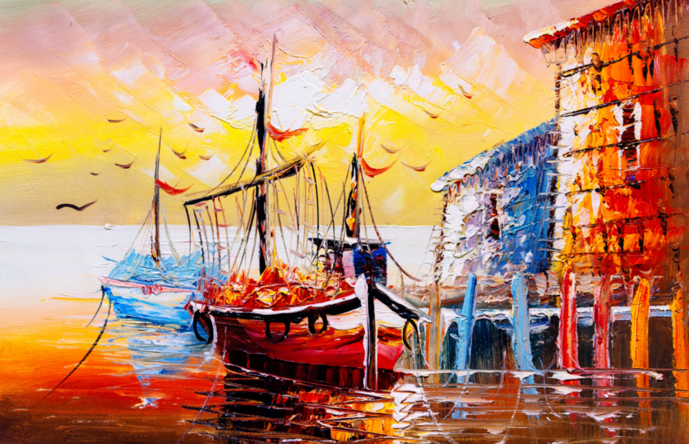 Illustration Ships Glass Wall Art