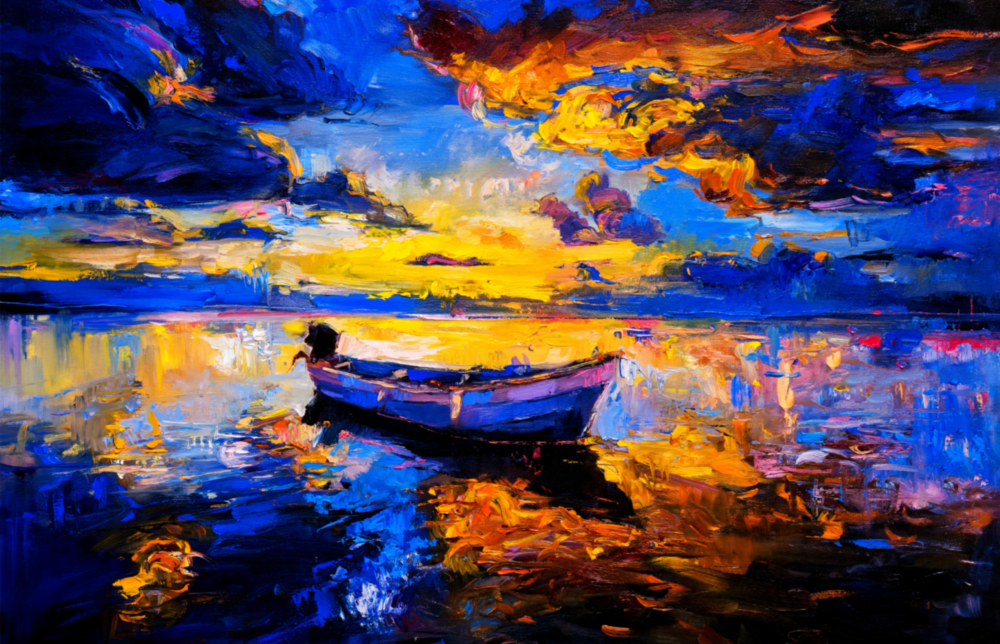 Dark Blue Sunset Glass Wall Art