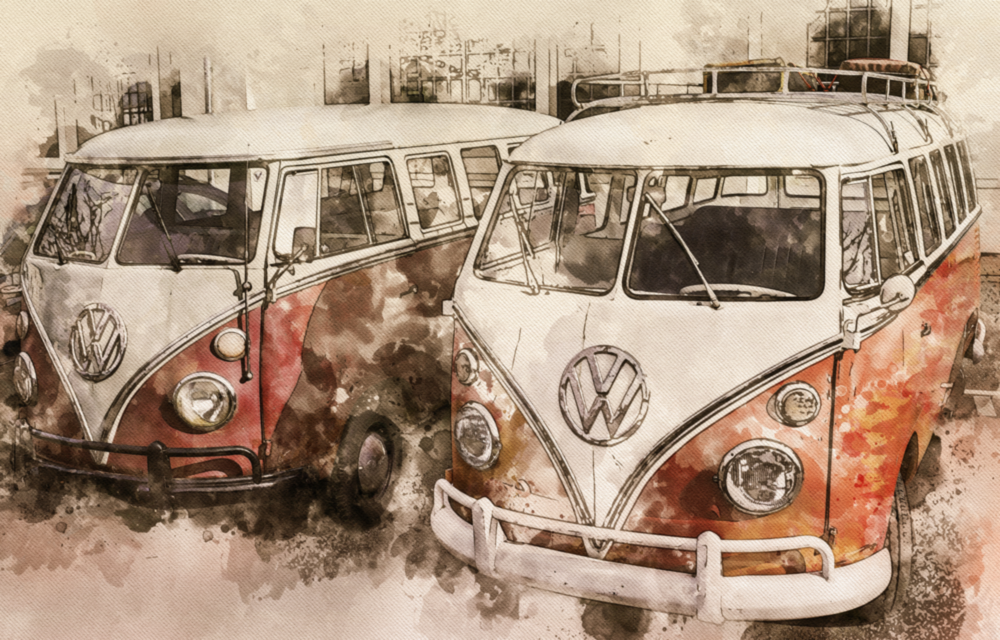 Vosvos Minibus Glass Wall Art