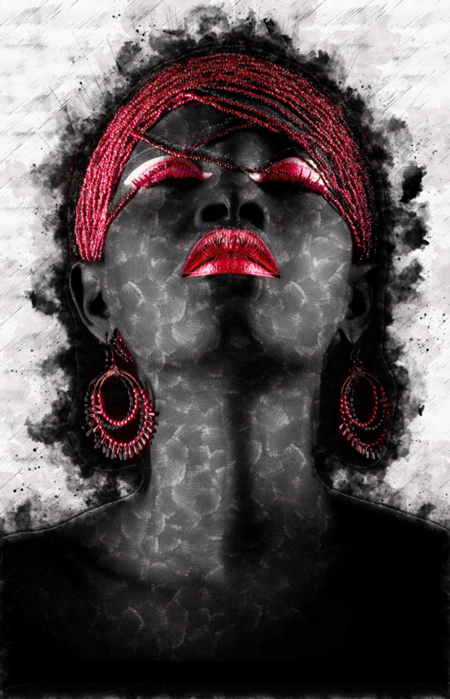 Woman and Red Glass Wall Art