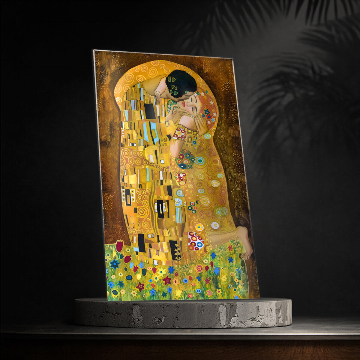 Gustav Klimt The Kiss Glass Wall Art — Klimt Lovers Gold Mosaic