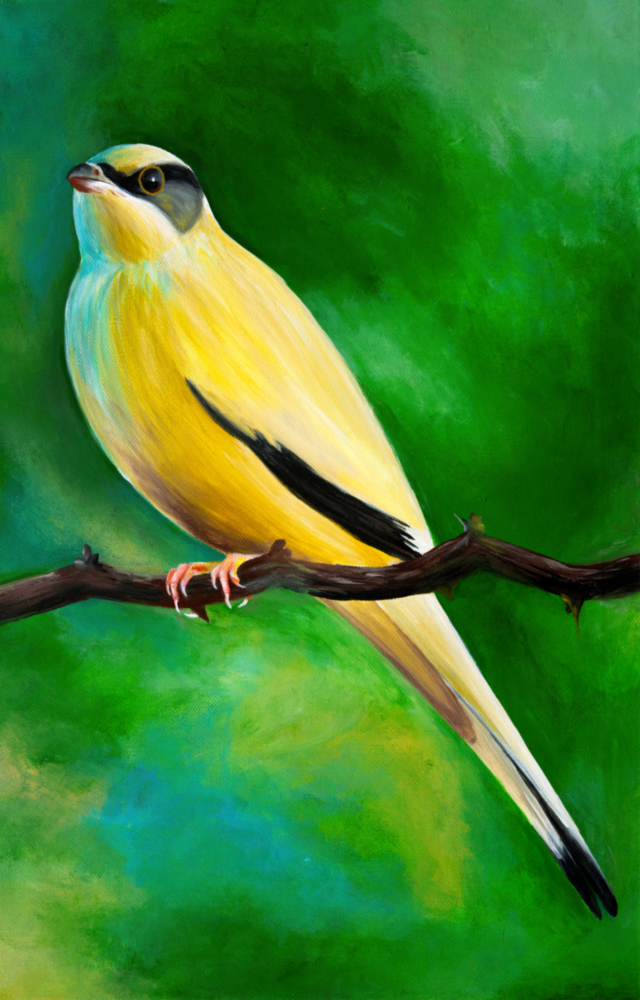 Yellow Vine Bird Glass Wall Art