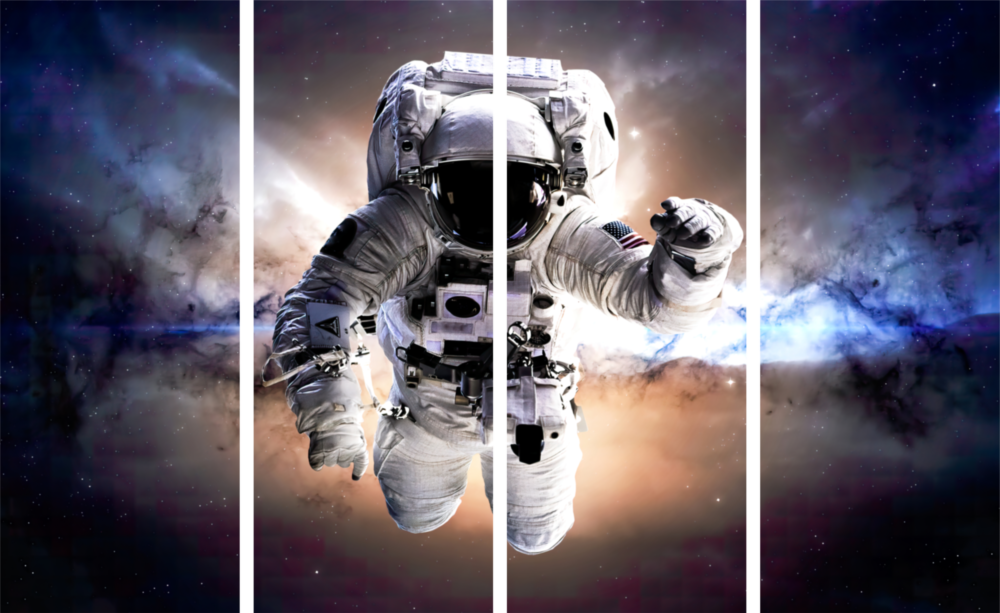 Astronaut  4 Pieces Mega Glass Wall Art (59"x36")