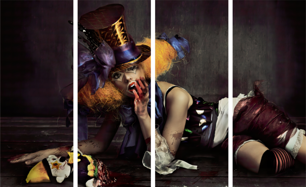 Woman Clown 4 Pieces Mega Glass Wall Art (59"x36")